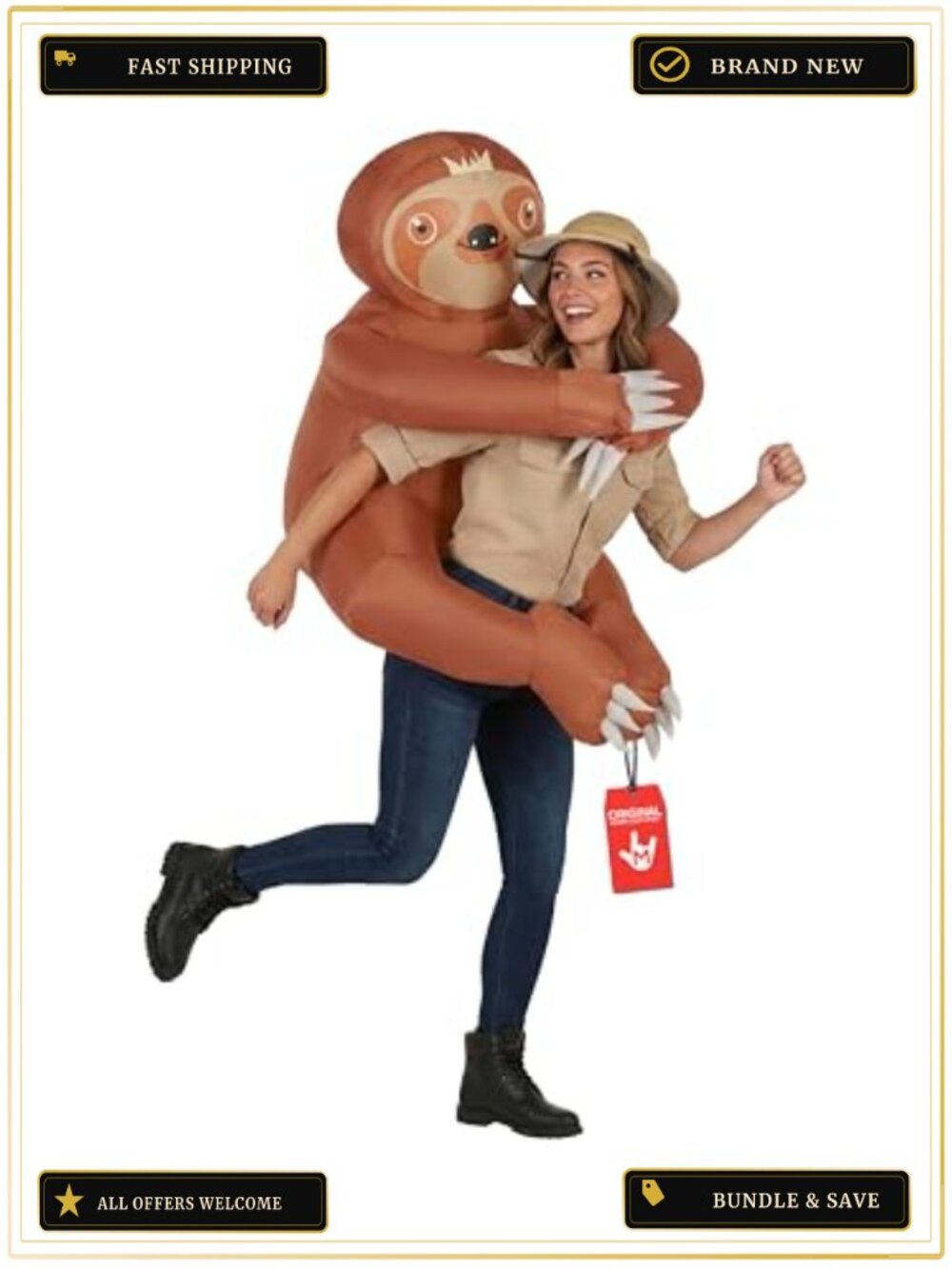 Inflatable Sloth Costume Adult Blow Up Fan One Size Fits Most Halloween Party